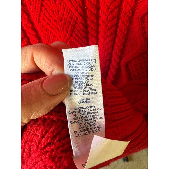 Chaps Red Fisherman Cable Knit Sweater 3 button M 100% Cotton Long Sleeve Preppy - Picture 10 of 10